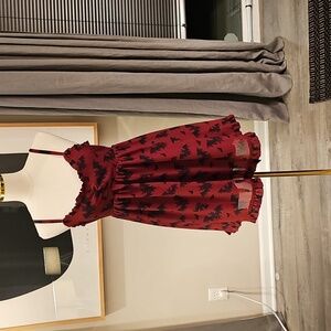 Sourpuss Burgundy Bat Print Dress